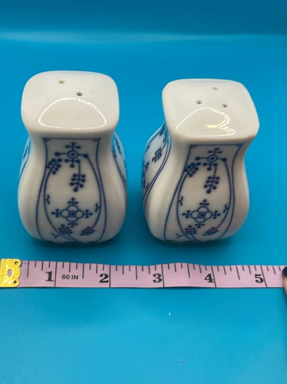Blue and White Porcelain Salt and Pepper Shakers
